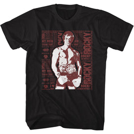 ROCKY NEWSPAPER PRINT S T-Shirt in Black