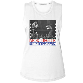 ROCKY CREED VS CONLAN LADIES MUSCLE TANK S T-Shirt in White