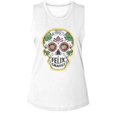 ROCKY FELIX CHAVEZ SKULL LADIES MUSCLE TANK S T-Shirt in White