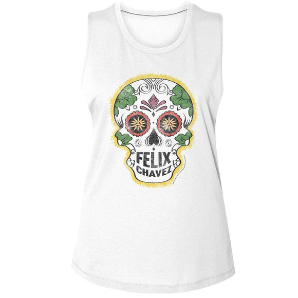 ROCKY FELIX CHAVEZ SKULL LADIES MUSCLE TANK S T-Shirt in White