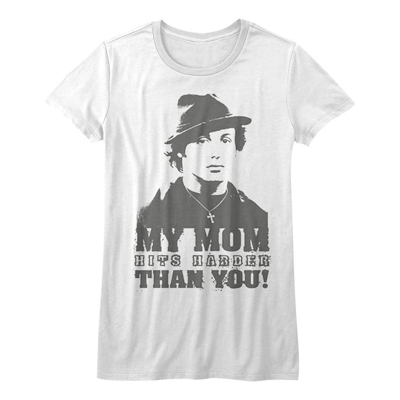ROCKY MY MOM HITS HARDER LADIES S T-Shirt in White