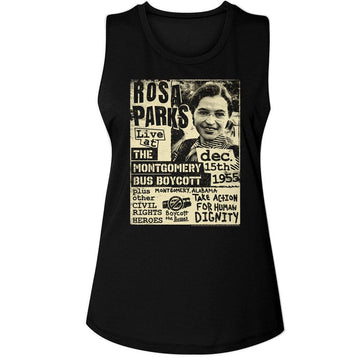 ROSA PARKS BUS BOYCOTT FLYER LADIES MUSCLE TANK S T-Shirt in Black