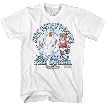 SANTA CLAUS IS COMING TO TOWN SANTA CLAUS ONE FOOT IN FRONT S T-Shirt in White