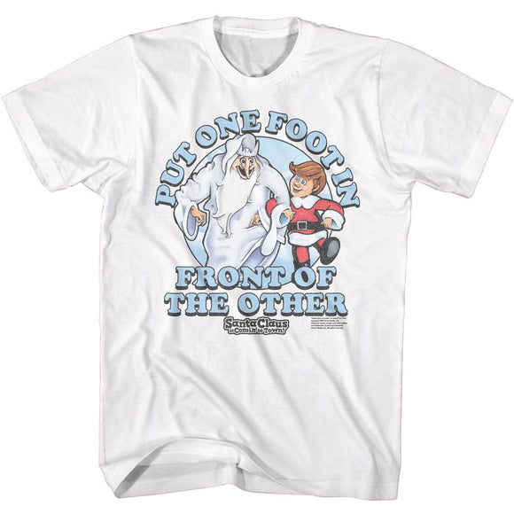 SANTA CLAUS IS COMING TO TOWN SANTA CLAUS ONE FOOT IN FRONT S T-Shirt in White