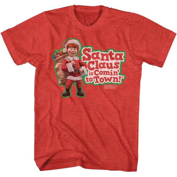 SANTA CLAUS IS COMING TO TOWN SANTA CLAUS KRIS AND LOGO S T-Shirt in RED Heather