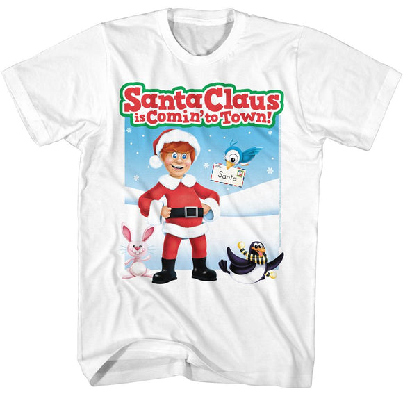 SANTA CLAUS IS COMING TO TOWN SANTA CHARACTERS S T-Shirt in White