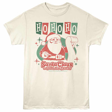 Santa Claus Is Coming To Town Ho Ho Ho Natural Adult T-Shirt