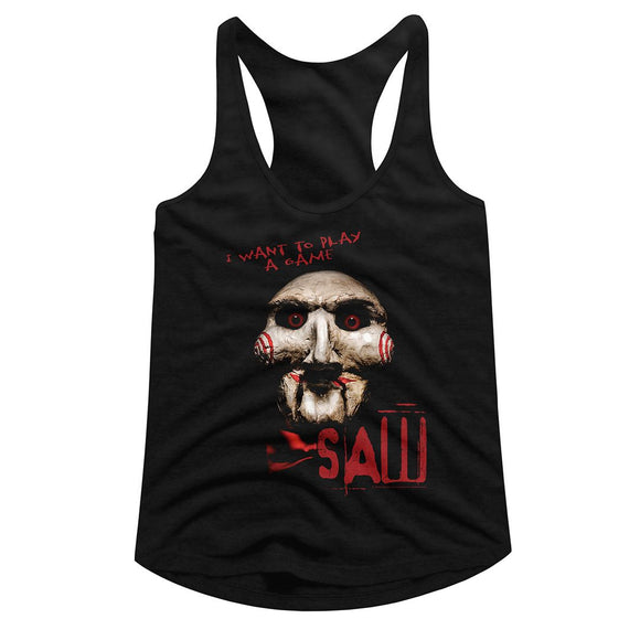 SAW I WANT TO PLAY LADIES SLIMFIT RACERBACK S T-Shirt in Black