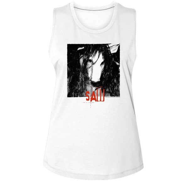 SAW PIG MASK LADIES MUSCLE TANK S T-Shirt in White