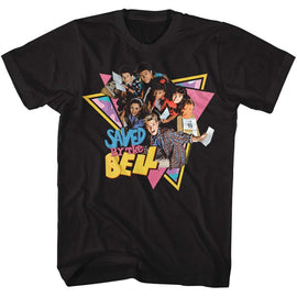 SAVED BY THE BELL GROUP TRIANGLES S T-Shirt in Black