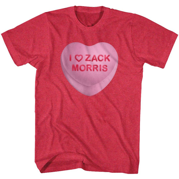 SAVED BY THE BELL ZACK CANDY HEART S T-Shirt in RED Heather