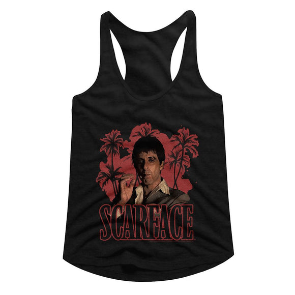 SCARFACE RED PALMS LADIES SLIMFIT RACERBACK S T-Shirt in Black