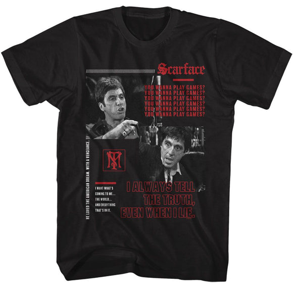 SCARFACE YOU WANNA PLAY GAMES S T-Shirt in Black