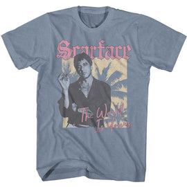 SCARFACE THE WORLD IS YOURS VINTAGE S T-Shirt in Indigo Heather