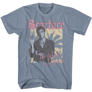 SCARFACE THE WORLD IS YOURS VINTAGE S T-Shirt in Indigo Heather