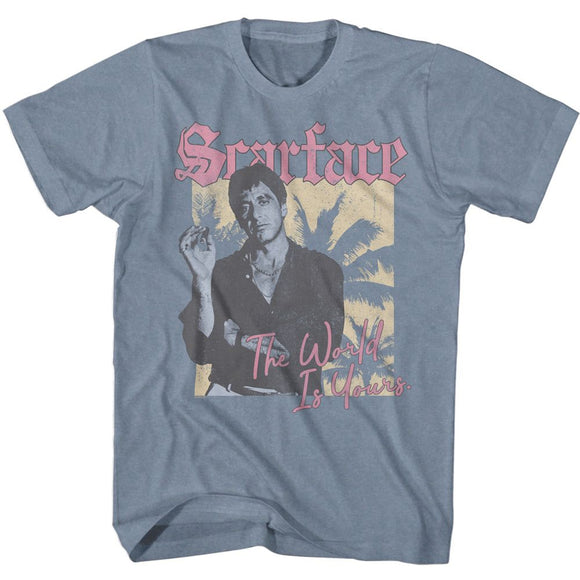 SCARFACE THE WORLD IS YOURS VINTAGE S T-Shirt in Indigo Heather