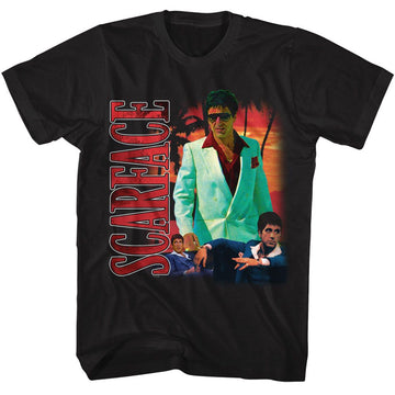 SCARFACE COLLAGE WITH PALM TREE BG S T-Shirt in Black