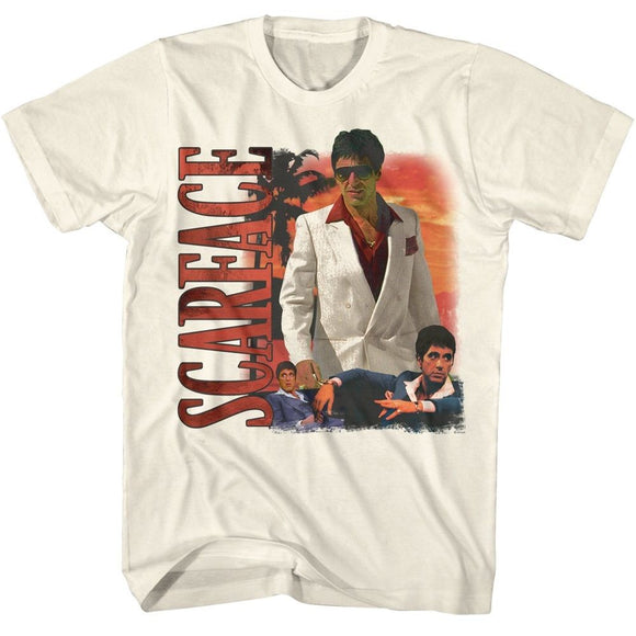 SCARFACE PALM TREE SUNSET BG S T-Shirt in Natural