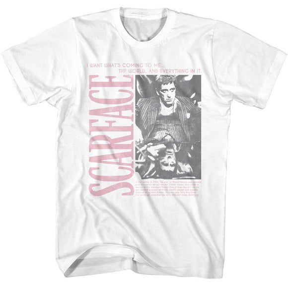 SCARFACE BW PHOTO W SYNOPSIS S T-Shirt in White