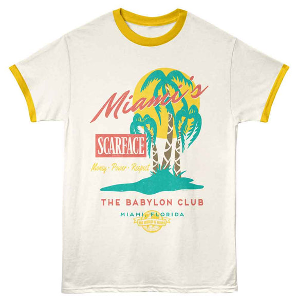 Scarface The Babylon Club Vintage White Mellow Yellow Ringer Adult T-Shirt