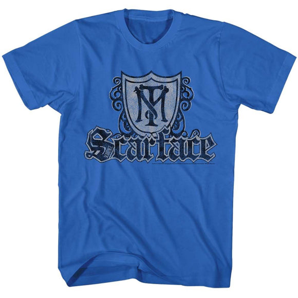 SCARFACE SHIELD AND GUNS S T-Shirt in Royal