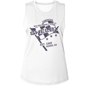 CARROLL SHELBY EST 1962 LADIES MUSCLE TANK S T-Shirt in White