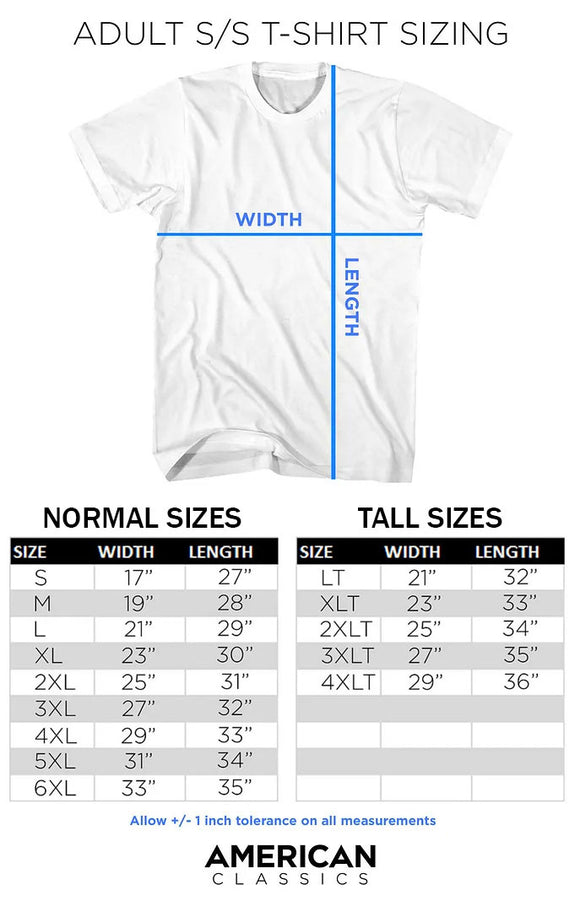 Adult Size Chart for Popeye Biko Bright Orange Heather Adult T-Shirt