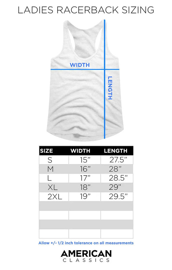 Racerback Size Chart for Official Street Fighter Multi Character Rectangle Women's Racerback Tank Top - Licensed Video Game Apparel