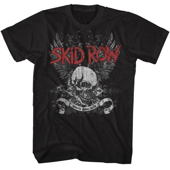 SKID ROW SKULL AND WINGS S T-Shirt in Black