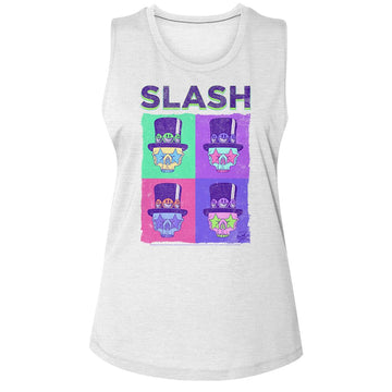 SLASH SKULL BOXES LADIES SLUB SLEEVELESS CREW NECK T-Shirt in White