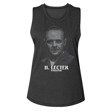 SILENCE OF THE LAMBS SILENCE H LECTER PORTRAIT LADIES MUSCLE TANK T-Shirt in Charcoal