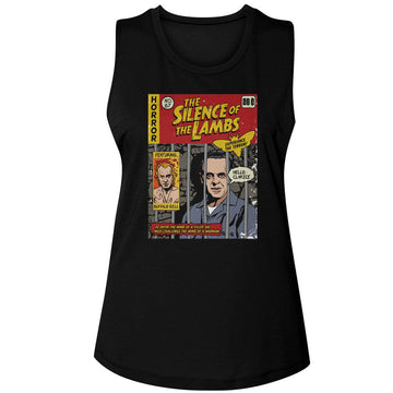 SILENCE OF THE LAMBS SILENCE COMIC COVER LADIES MUSCLE TANK S T-Shirt in Black