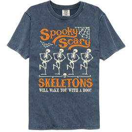 SPOOKY SCARY SKELETONS SSS FUNKY DECORATIVE COMFORT COLOR S T-Shirt in Denim