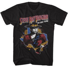 STEVIE RAY VAUGHAN SRV GUITAR AND TEXAS S T-Shirt in Black