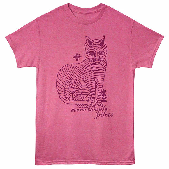 Stone Temple Pilots Striped Cat Retro Pink Heather Adult T-Shirt