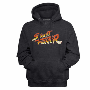 Street Fighter Logo Charcoal Heather Adult Hooded Sweatshirt