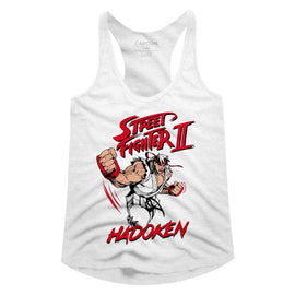 STREET FIGHTER HADOKEN LADIES SLIMFIT RACERBACK S T-Shirt in White