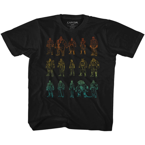 STREET FIGHTER OUTLINES YOUTH XS 5 6 T-Shirt in Black