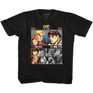 STREET FIGHTER KEN VS RYU YOUTH XS 5 6 T-Shirt in Black