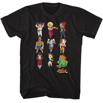 STREET FIGHTER CHIBI CHARACTERS STACKED S T-Shirt in Black
