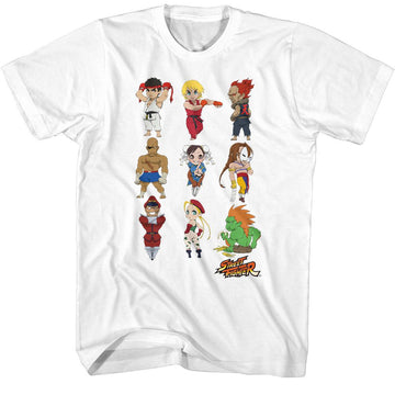 STREET FIGHTER CHIBI CHARACTERS STACKED S T-Shirt in White