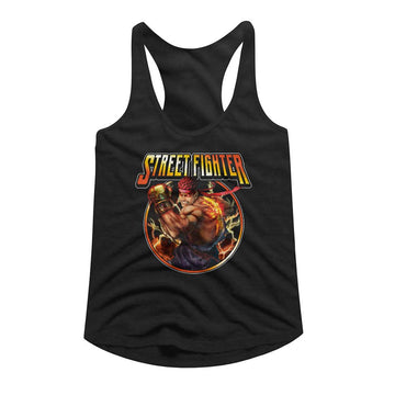 STREET FIGHTER LIGHTNING RYU LADIES SLIMFIT RACERBACK S T-Shirt in Black