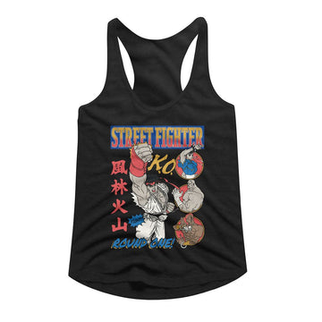 STREET FIGHTER ROUND ONE COMIC LADIES SLIMFIT RACERBACK S T-Shirt in Black