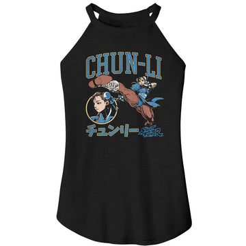 STREET FIGHTER CHUN LI VARSITY LADIES SLEEVELESS ROCKER T-Shirt in Black
