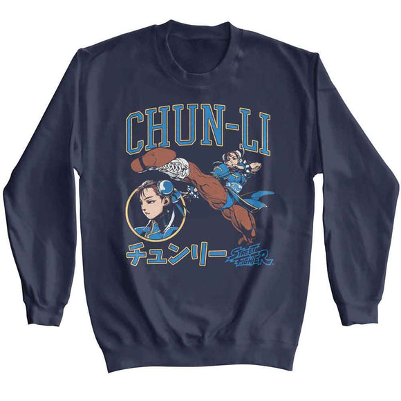STREET FIGHTER CHUN LI VARSITY L/S S T-Shirt in NAVY