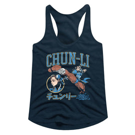 STREET FIGHTER CHUN LI VARSITY LADIES RACERBACK S T-Shirt in Midnight NAVY