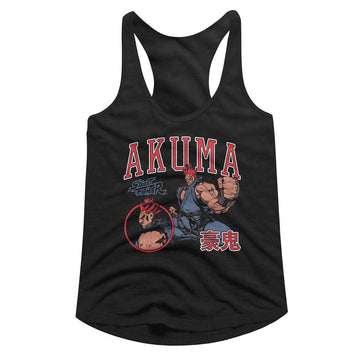 STREET FIGHTER AKUMA VARSITY LADIES SLIMFIT RACERBACK S T-Shirt in Black