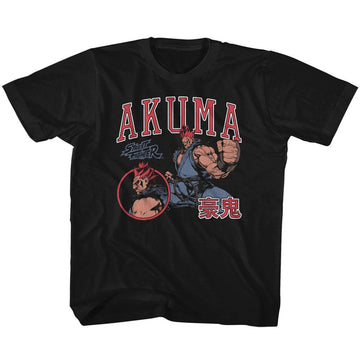 STREET FIGHTER AKUMA VARSITY YOUTH XS 5 6 T-Shirt in Black