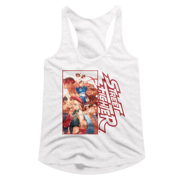 STREET FIGHTER MULTI CHARACTER RECTANGLE LADIES SLIMFIT T-Shirt in White