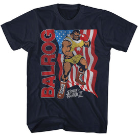 STREET FIGHTER BALROG AND FLAG S T-Shirt in NAVY